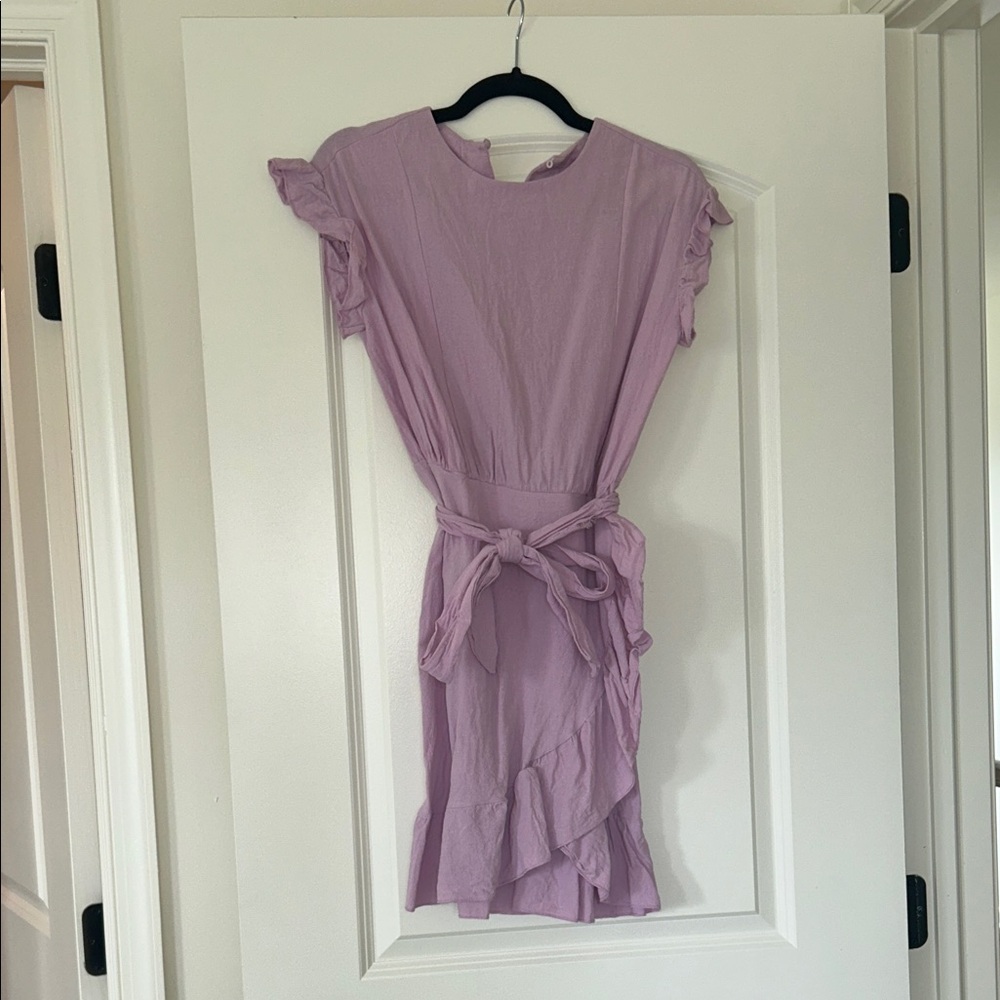 Lavender Ruffle Sleeve Wrap Dress